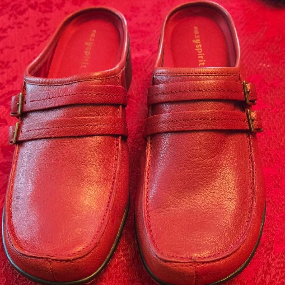 Easy Spirit Cherry Red Leather Mules